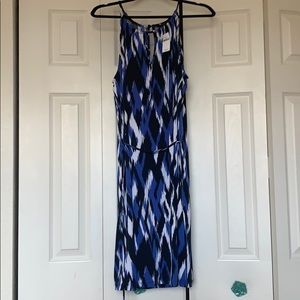 NWT BANANA REPUBLIC KEYHOLE TIE DRESS BLUE PATTERN